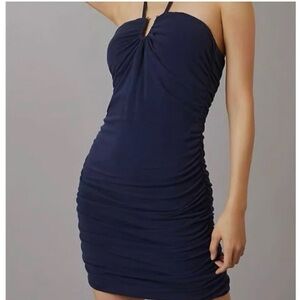 Sundry Navy Ruched Halter Mini Dress